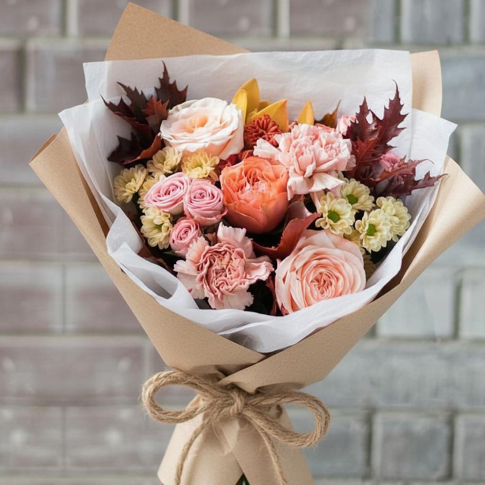 Букет цветов из: Гвоздики, Хризантемы и Розы в Усть-Коксе