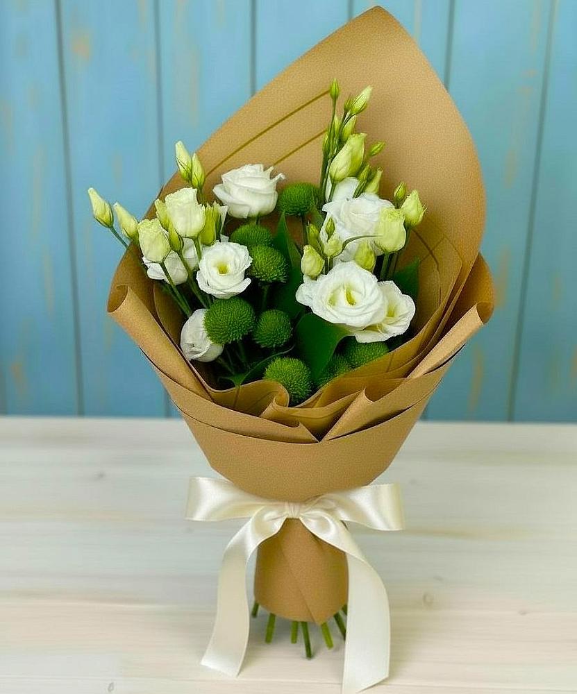 Букет цветов из: Хризантемы и Лизиантусы в Усть-Коксе