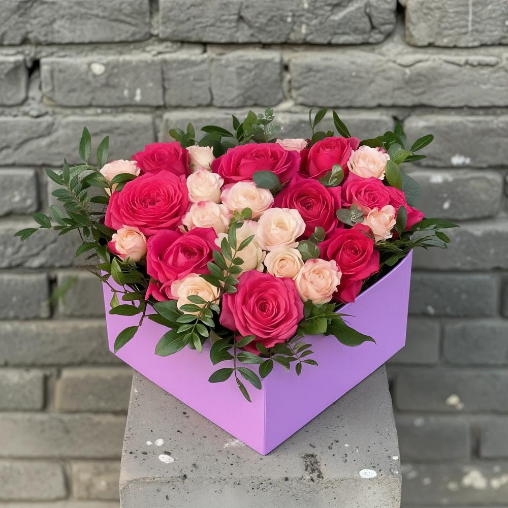 Цветочная композиция из Розы в коробке в Усть-Коксе