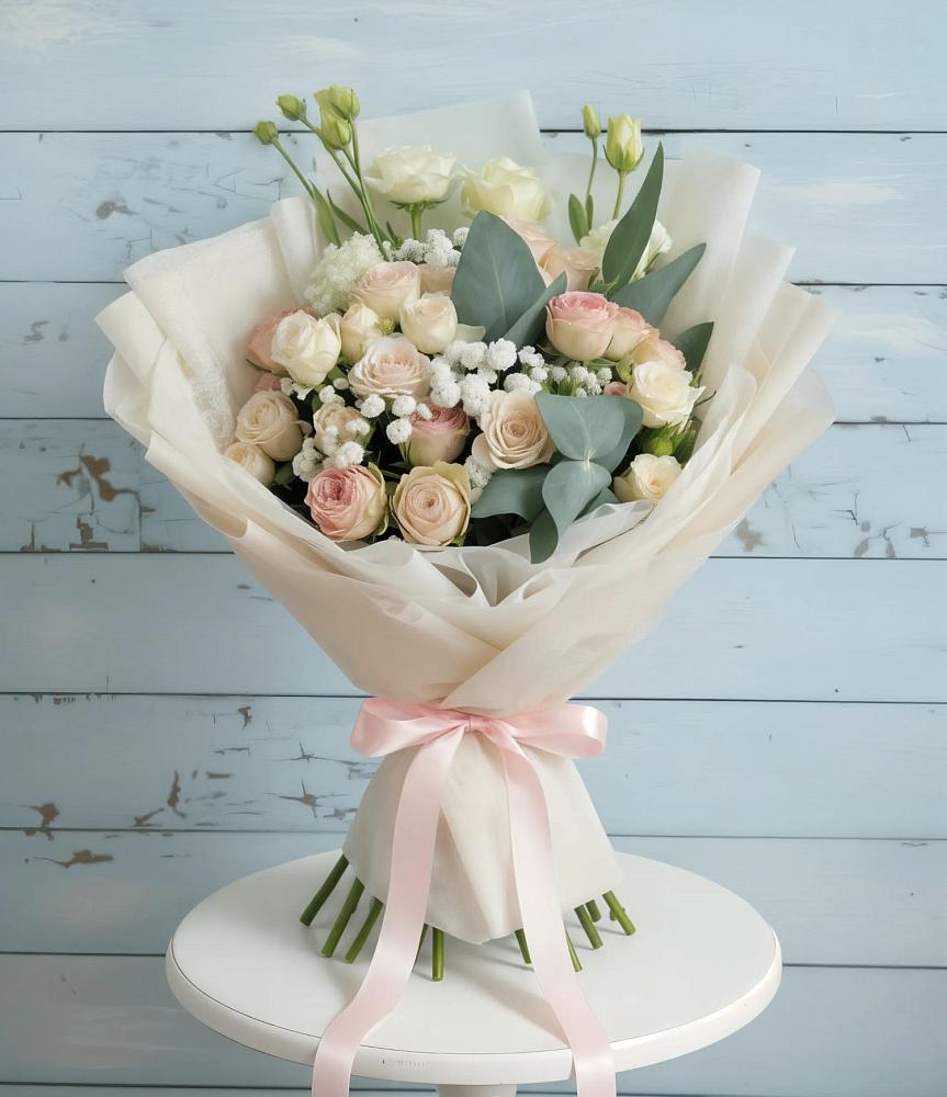 Букет цветов из: Розы и Лизиантусы в Усть-Коксе