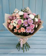 Букет цветов из:  Хризантемы, Розы и Альстромерии в Усть-Коксе