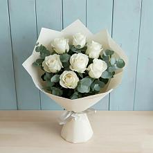 Букет Белые розы в Эвкалипте #REPLACE_PRED# Усть-Коксе